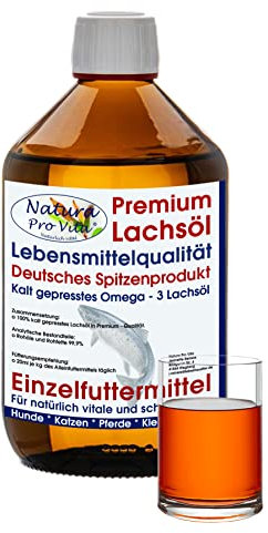 Lachsöl Katzen Omega-3-Öl kaltgepresst Lachs BARFöl Katzen Lebensmittelqualität gut für Haut und Fell Fischöl für Katzen natürliche Immunkraft 500ml Glasflasche