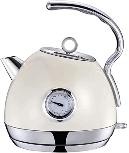 Bouilloire Bouilloire électrique 1,8 L/60,9 OZ, bouilloire à thé en acier inoxydable avec thermomètre, chaudière à eau chaude à grande bouche, beige Ergonomique