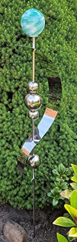 Glaszauber Merkur Jade aus Edelstahl 150 cm Beetstecker Gartenstecker Rosenkugel Glaskugel