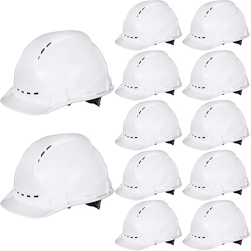 Xuhal 12 Pieces 4 Point Suspension Hard Hat Bulk Safety Helmets with Vents and Cotton Brow Pad ABS Construction Hardhats for Safety Adjustable Ratchet Hard Hats for Work Head Protection (White)