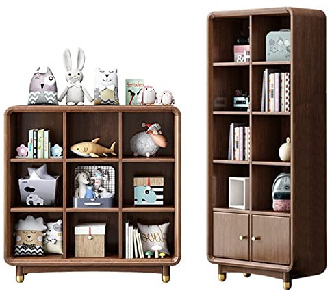 Bücherregal aus Nussbaumholz for Kinder, Bücherregal aus massivem Holzgitter for Wohnzimmer YIJIAN (Farbe : B+D)
