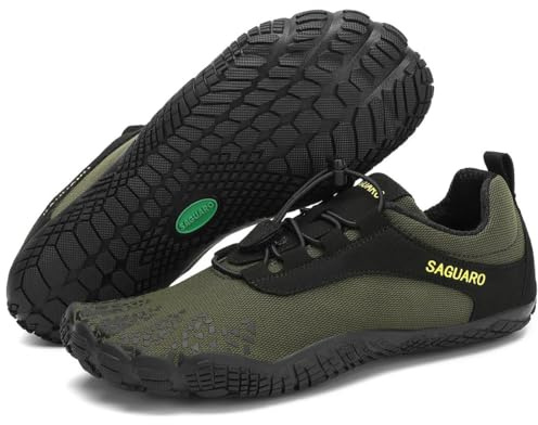 SAGUARO Unisex barfotaskor med bred tålåda och Zero-Drop Solhe – mjuka halkfria, ventilerande, Armégrön, 38 EU