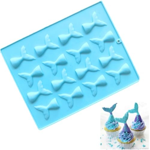 Silikonformen mit 16 Mulden, Meerjungfrauenschwanz, für Schokolade, Fondant, Kuchendekoration, Cupcake-Topper, Harz, Seife, Süßigkeiten, Blütenpaste