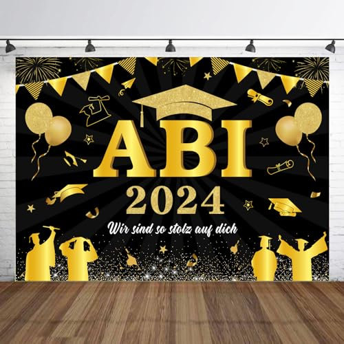 Abi 2024 Dekorationen 83*59inches Abi 2024 Hintergrund Banner Schwarz Gold Dekorationen für Wir sind so stolz auf Sie Graduation Party Prüfung bestanden Party 2024 High School Graduation Dekorationen