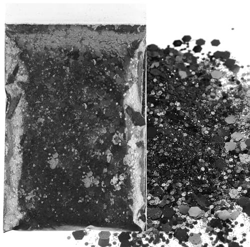 50g Schwarz Gemischter Grobe Feine FlockenCraft Metallischer Glitzer Set,für Epoxidharz Haare Nagelkunst Gesicht Gesicht Augen Festival Make-up,Vier Größen (0,2 mm,1 mm,2 mm,3 mm)