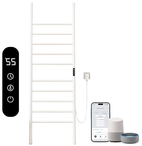 Handtuchheizkörper Elektrisch,Bodenstehender Badheizkörper Elektrisch in Leiterform,Handtuchheizkörper,Heizkörper Bad,Badheizkörper Handtuchhalter,mit Timer&einstellbarer Temperatur-WiFi White Right