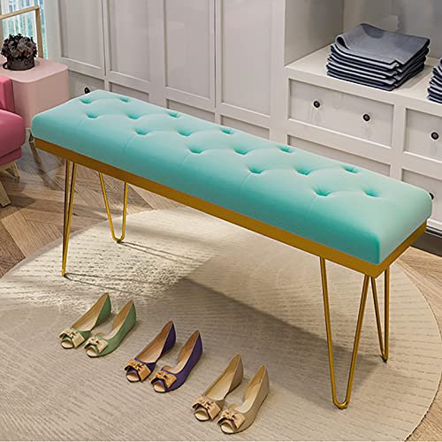 Generisch Moderne, luxuriöse Samt-Multifunktions-Polsterbank mit goldenen Beinen, Sitzbank, Schuhbank für Wohnzimmer, Schlafzimmer, Eingangsbereich, Flur, Hellblau, 60 x 35 x 45 cm (24 x 14