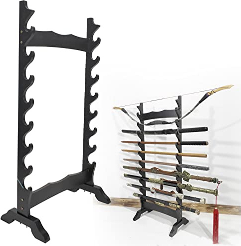 Miuxe 16/24 Tier Schwert Halter Stand, Doppelseitiger Hölzerner Katana Display Ständer Samurai Schwert Ständer Display Rack Katana Ständer Schwert Hänger Für Wakizashi Und Standard Schwerter