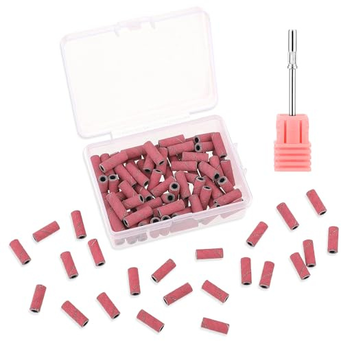 100 Pezzi Cilindri Abrasivi Fresa Unghie #240 Cappucci Leviganti per Sabbia Ultrafine per Unghie in gel Accessori per Tagliaunghie con 1 di Punte per Unghie per Unghie Naturali Design per Manicure
