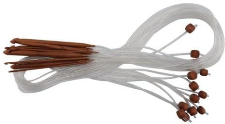 Bamboo Wood Crochet Hooks with Plastic Cable, 12Pcs Hook Needles Set for Knitting Yarn, Weave Craft and Crocheting Projects, Dark Color