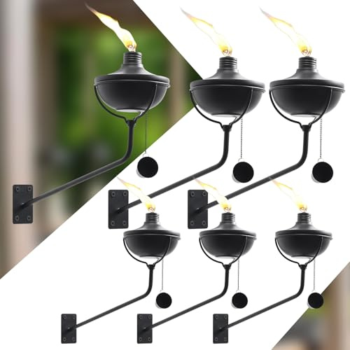 ZSPENG 6-Pack Citronella Torches, 23.5 Oz Wall Mounted Metal Garden Torches, Easy Setup & Refill Metal Torch, Flame Light Torch for Indoor or Outdoor Decor