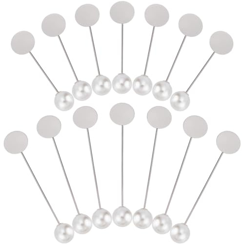 SUNNYCLUE 1 Box 60Pcs Flat Round Lapel Pin Silver Brooch Stick Pins Bulk Brass Brooch Findings with Plastic Pearl Beaded Brooch Pin Needle for Crafts Suit Tie Hat Scarf DIY jewellery Making Accessorie