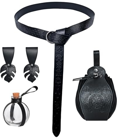 MVFEUIJ Halloween Nekromanten Anzug Mittelalter Zubehör für Cosplay Kostüm | Mit Gürtel, Beutel und Zubehör ideal als Mittelalter Kostüm Ergänzung für Halloween, LARP und Cosplay Veranstaltungen