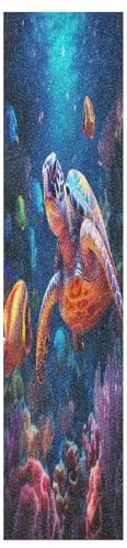 KAAVIYO Bunte Schildkröten Schwimmen Kunst Skateboard Griptape Rutschfest Selbstklebend Longboard Griptapes Aufkleber Griffband 9x33in,44x10in(1pcs)