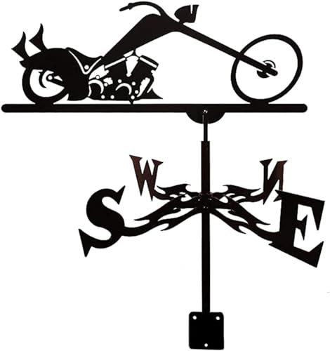 Girouette en métal pour moto, avion, indicateur de direction du vent, outils de mesure avec revêtement antirouille en acier inoxydable pour décoration extérieure (moto)