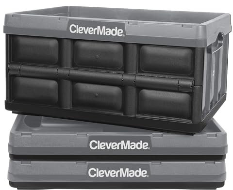 CleverMade Collapsible Storage Bins, 32L 3 Pack, 66 lb Stackable, Stone