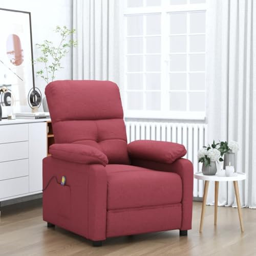 Homgoday Massagesessel Fernsehsessel Relaxsessel Ruhesessel Liegesessel Polstersessel TV Sessel mit Rückenlehne, für Wohnzimmer Weinrot Stoff