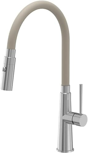 QUADRON Küchenarmatur GINA SteelQ Mischbatterie 360°, Farbe: Stahl, Höhe: 40 cm QFix-Funktion, Drehung- Wasserhahn für Küche aus Edelstahl, Kopfteil: Keramik, Armatur Küchenspüle, Beige-Finish