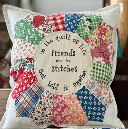 Vintage Quilt Friendship Pillow, Vintage Patchwork Friendship Pillows with Sayings, Handmade Colorful Quilts Friendship Pillow Cushion Sofa Deco (#A)