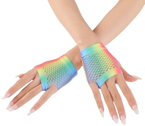 Anevous 1 Paar Mesh Handschuhe, Fingerlose Handschuhe für Damen, Netzhandschuhe Abendhandschuhe für Halloween Zubehör Verkleidung Kostüm Party Cosplay,Bunt