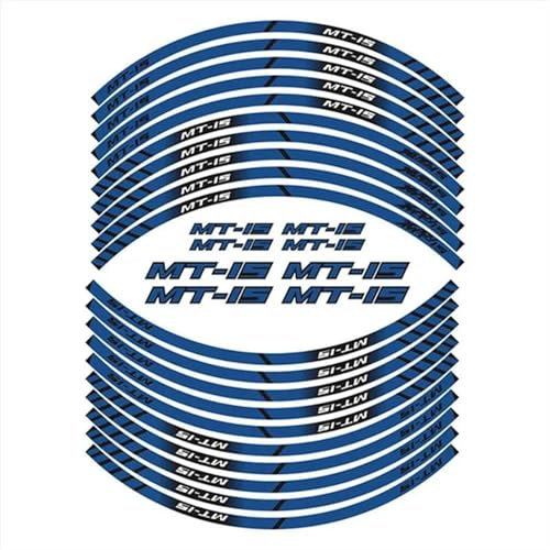 TRFBD Modische Persönlichkeit Motorradreifen-Felgenfolie, Rand, Reflektierender, Wasserdichter Aufkleber, Aufkleber Für Vorder- Und Hinterrad Für Y&amaha MT-15 MT15(Blu)