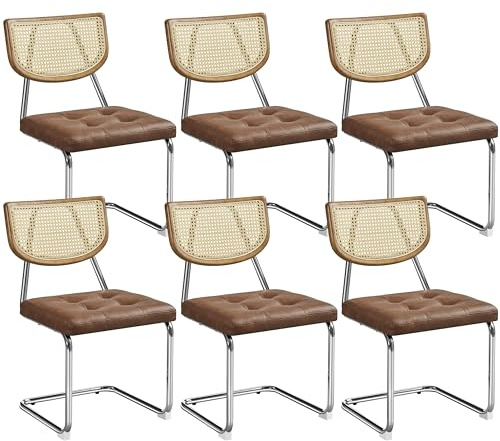 Yaheetech Esszimmerstühle 6er Set Küchenstuhl Rückenlehne Rattan, Braun