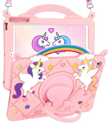 SurgeCraft for iPad Mini 4th/5th Generation 7.9 Case - Kawaii Cute Tablet Cover Soft Silicone PK Unicorn Funda Para Mini 4/5 Gen with Strap & Rotating Stand for Girls Girly