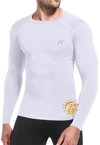 MEETWEE Rashguard Camiseta de Hombre, UPF 50+ Camisa de Compresión de Manga Larga UV Camiseta Proteccion Solar Secado Rápido para Surf y Natación