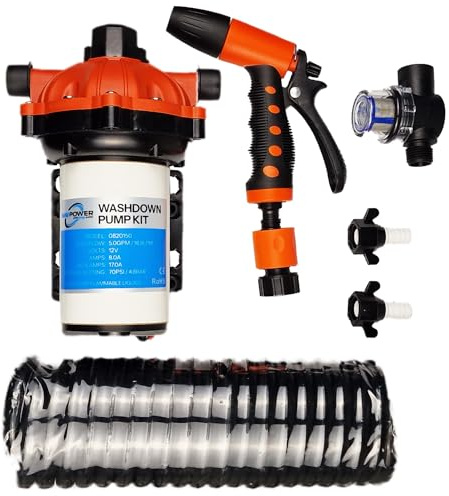 Kit de lavage 12 V NAVPOWER - Pompe 70 PSI 18,9 L/min avec pressostat, tuyau, filtre et raccords - Pour bateau, camping-car, jardin