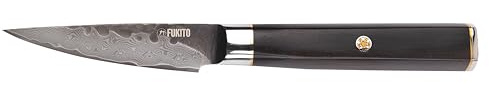 Fukito - Couteau office 9 cm - Lame Damas Acier VG10 - Manche ergonomique en bois d’ébène - Tranchant précis et polyvalent