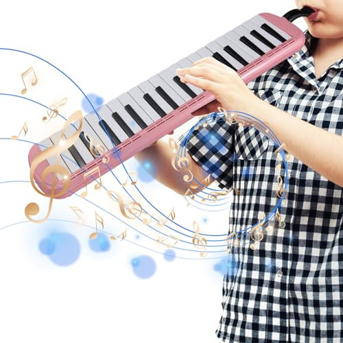 CHICIRIS 37 Keys Melodica Instrument, Professionelles Melodica -Musikinstrument mit 2 Weichem Blasrohr 2 Blasen, Tragen von Beutel für Anfänger Erwachsene (PINK)