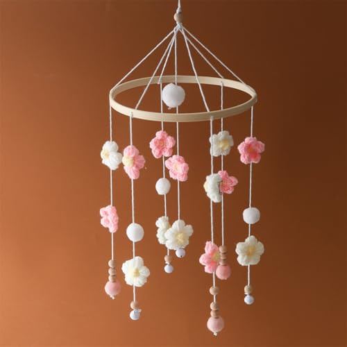 Ueiwffzo Gehäkelte Blumen Mobiles Baby, Babybett Windspiel Bettglocke Baby Mobile Anhänger BWickeltisch Ornament Für Babyzimmer Decor Jungen Und Mädchen (Rosa)