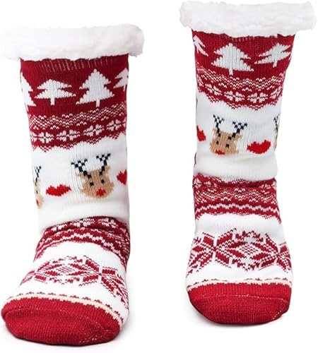 SULOLI Weihnachtssocken,Warme Ghristmas Socks,Ghristmas Socks für Winter Weihnachten(Rot Elb)