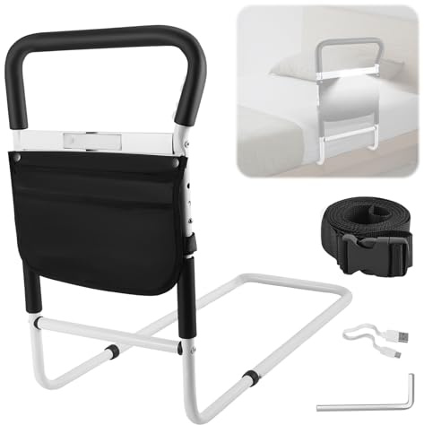 VIHBRAI Barandilla para Cama de Personas Mayores, asidero Regulable en Altura con Bolsillo de Almacenamiento y luz LED Nocturna, Ayuda para levantarse y acostarse, soporta hasta 180 kg