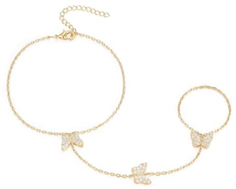 Yowivon Pulsera Cadena Mano de Oro con Anillo para Mujer, Cadena de Eslabones Chapada en Oro de 14K, Pulseras Apilables Delicadas con Anillos Dedos, Regalo de Joyería Hipoalergénica Ajustable y Moda