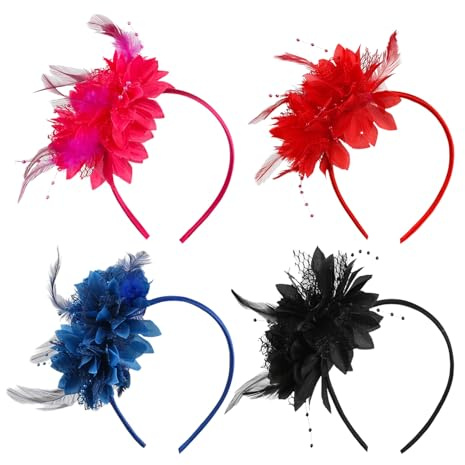 4 fjäderblompannband, scenprestandahåraccessoarer, retro litterärt huvudbonad, lämplig för karnevalsfester och maskader.