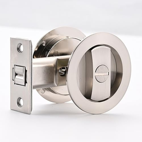 Ghyxfdai Pocket Door Lock, Keyless Recessed Sliding Door Lock, Privacy Pocket Door Handle, Pocket Door Hardware, 2-3cm/8in Backset, Round Matte Silver