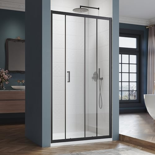 SIRHONA Cabine de douche Coulissante 110 x 185 cm Paroi de douche Transparent coulissante verre sécurit 5mm, Facile à nettoyer, Noir mat