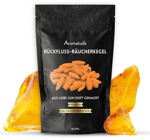 Premium Rückfluss Räucherkegel Wasserfall, Natürlich aromatische Räucherkegel mit Bernstein Duft, 30 Stück, Frische Räucherkerzen für Stressabbau und Meditation, Backflow Incense, Aromaholik