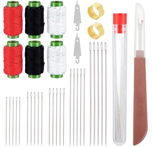37 Teiliges Nähset Mit Stahlnadeln Nähset Mit Nähzubehör Nähset Tragbares Komplettes Nähwerkzeug Set Leder Tragbar Multifunktional Sewing Tool Lederwerkzeug Ledernähset Nähnadeln für Anfänger Profis