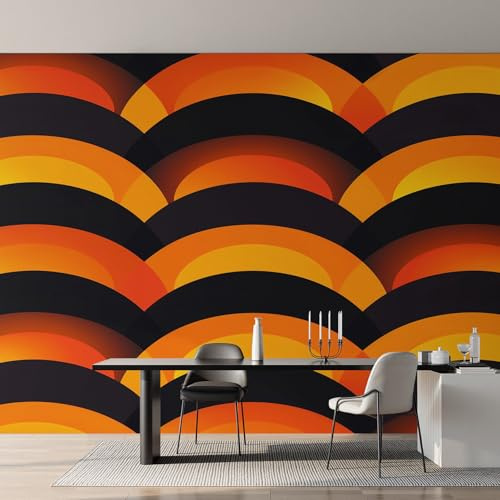 Generisch Fototapete Retro Wohnzimmer Tapete Orange Geometrie 70er Jahre Groovy Tapeten, Vliestapete Schlafzimmer Motivtapeten, Wandtapete Wanddeko 100 x 70 cm (B x H)