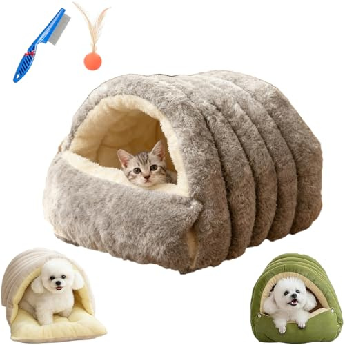 Upgrade Abnehmbares Waschbares Geschlossenes Winter Katzenbett, Hundehöhle Kuschelhöhle, Baumwollplüsch, für Alle Haustiere (Grau,L (Geeignet für Katzen unter 6,8 kg, Hunde unter 4)