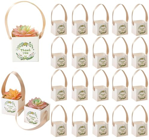40 Pcs Scatole Regalo Per Piante Grasse, Confezioni Per Piante Grasse Vasi Da Fiori, Mini Vasi Con Involucri Di Carta, Para Cumpleaños,Bodas,Baby Showers,Regalos De Fiesta, per vasi da 5,1 cm, Bianco