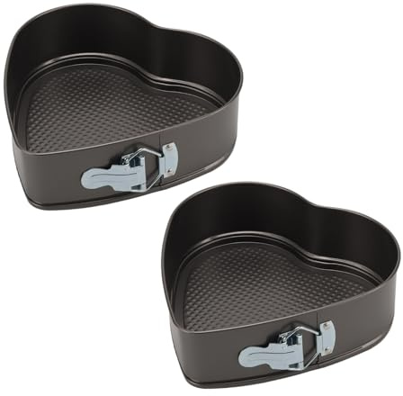 CHEUNGR 2Pcs Heart Shape Cake Tin, 9 Inch Heart Springform Cake Pan with Loose Base, 23.5 cm Carbon Steel Cakes Mould for Pie Cheesecake Pizzas, Black