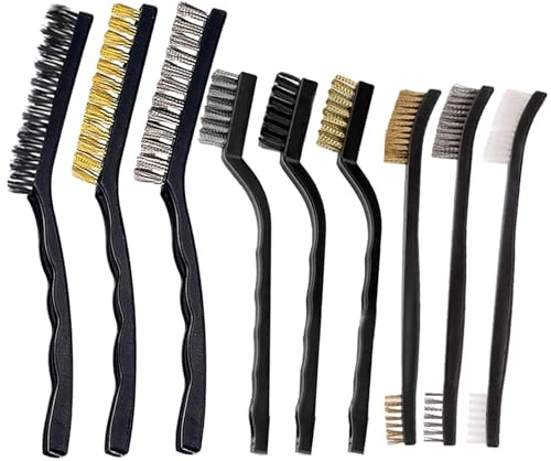 9 pcs Wire Brush Set, Small Rust Removal Brushes, Stainless Steel + Brass + Nylon Brushes for Cleaning Rust and Dust on Stove Sink Machine