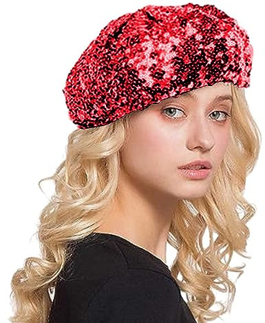 Pailletten Baskenmütze Damen Pailletten Hut Silvester Hüte Faschingsmütze Disco Hut Kappe Paillettenmütze mit Glitzer Paillettenbesetzte Glänzende Barett Mützen Karneval Kostüm