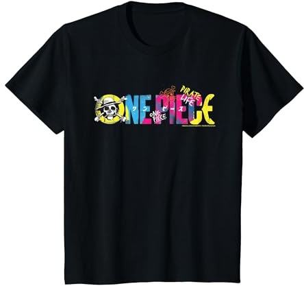 One Piece Anime Pirate Life Chapeau de Paille avec Logo Pirates pour Enfants T-Shirt, Enfant, Noir, 10 Ans