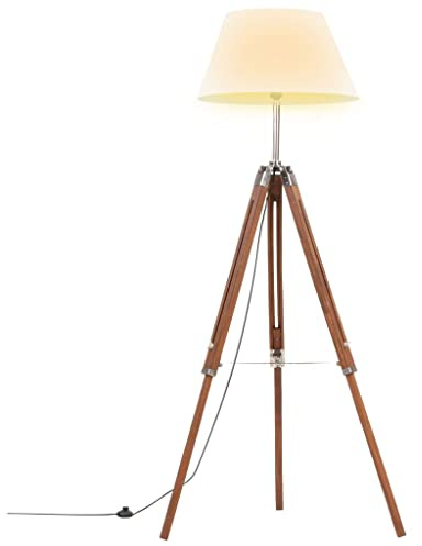 Genérico Lámpara de trípode Madera Maciza de Teca marrón y BLANCO141 cm