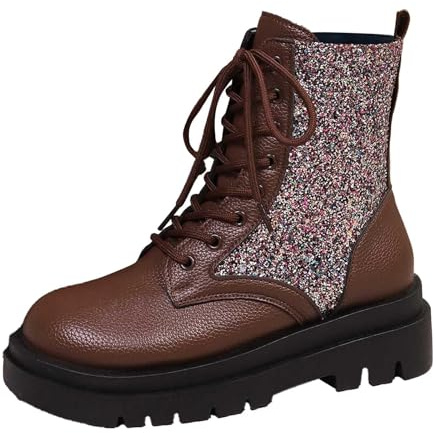 Botines góticos para mujer brillantes con cordones lentejuelas de piel sintética botines motorista tacón bajo punk cómodos zapatos tobillo fiesta al