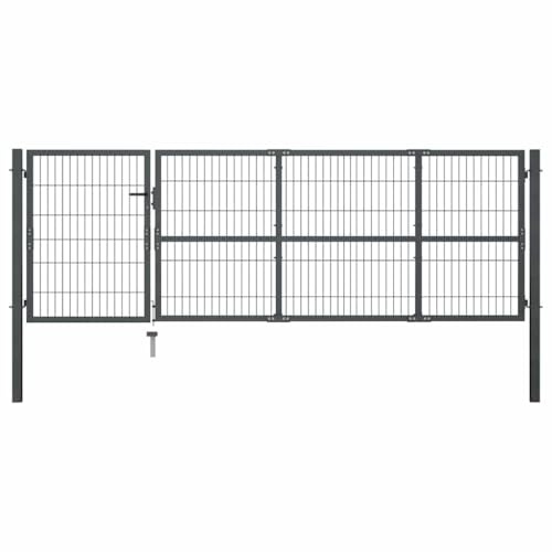 Mokuyary Gartentor mit Pfosten Stahl 350 x 100 cm Anthrazit Zauntür, Gartentür Zauntor Zaun, Hoftür Tor für Garten, Hinterhof, Terrasse